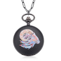 STRADA Japanese Movement 3D Printing Ram Pattern Pocket Watch in ION Plated Black Stainless Steel Paper Clip Chain (28-31 Inches) - Sticky add to cart bar