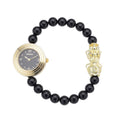STRADA Japanese Movement Black Agate Beaded Stretch Bracelet Watch with Feng Shui Pi-xiu Charm (7.0-7.5In) (28.20mm) 85.00 ctw - Sticky add to cart bar
