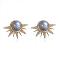 Kuisa Rainbow Moonstone, White Zircon Celestial Sun Statement Earrings in Vermeil YG Over Sterling Silver 3.65 ctw - Sticky add to cart bar
