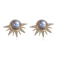 Kuisa Rainbow Moonstone, White Zircon Celestial Sun Statement Earrings in Vermeil YG Over Sterling Silver 3.65 ctw