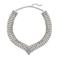 Simulated Aurora Borealis Austrian Crystal Multi Layer Necklace (20-22 Inches) in Silvertone