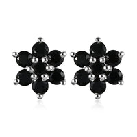 Natural Thai Black Spinel Floral Stud Earrings in Sterling Silver 0.85 ctw