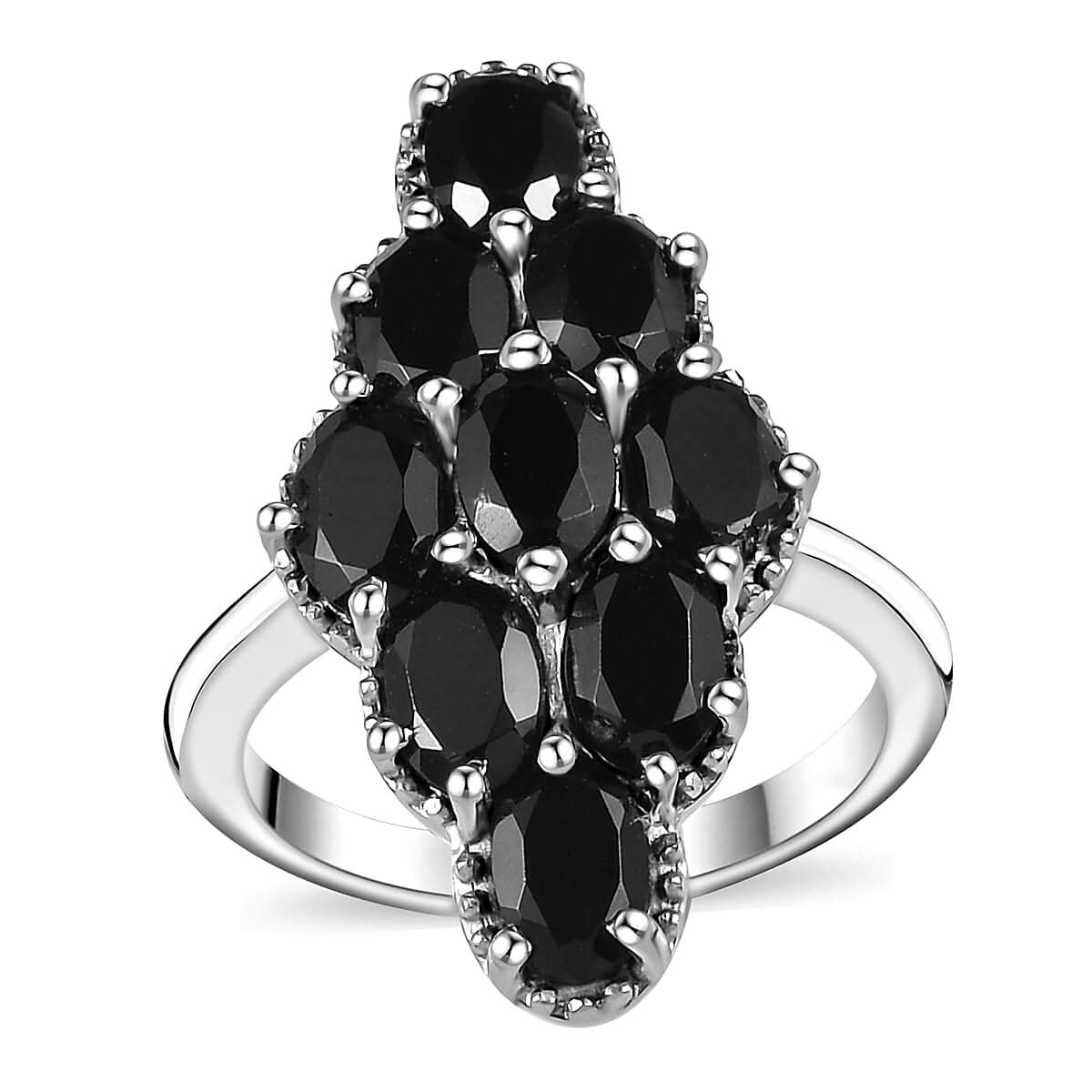Natural Thai Black Spinel Elongated Ring in Stainless Steel (Size 6.0) 5.40 ctw