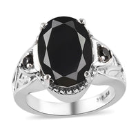 Natural Thai Black Spinel Ring in Stainless Steel 7.30 ctw