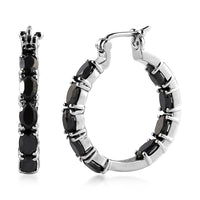 Thai Black Spinel Inside Out Hoop Earrings In Stainless Steel| Black Jewelry For Women| Women's Black Earrings
