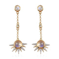 Kuisa Rainbow Moonstone, White Zircon Celestial Sun Drop Statement Earrings in Vermeil YG Over Sterling Silver 4.50 ctw - Sticky add to cart bar