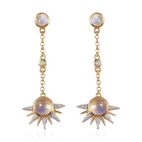 Kuisa Rainbow Moonstone, White Zircon Celestial Sun Drop Statement Earrings in Vermeil YG Over Sterling Silver 4.50 ctw