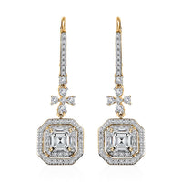 Asscher Cut Moissanite Dangling Earrings in Vermeil Yellow Gold Over Sterling Silver 3.40 ctw