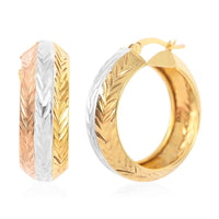 14K Yellow Rose Gold Over and Sterling Silver Textured Hoop Earrings 3.85 Grams