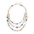 Simulated Multi Color Pearl and Multi Color Glass Layered Necklace 21.5-23.5 Inches in Goldtone - Sticky add to cart bar