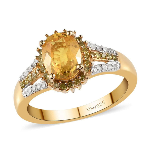 Yellow Sapphire, Yellow Diamond and White Diamond Ring in Vermeil Yellow Gold Over Sterling Silver (Size 10.0) 1.95 ctw - Product card gallery slide 1 (9431504421119)