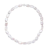Long Square Shape White Keshi Pearl Necklace 20 Inches in Rhodium Over Sterling Silver