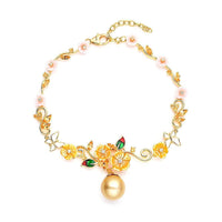 Jardin Collection South Sea Pearl and Carved Mother Of Pearl , Multi Gemstone Bracelet in Vermeil YG Over Sterling Silver (9.50 In) 2.35 ctw