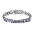 Tanzanite 2 Row Link Bracelet in Platinum Over Sterling Silver (7.25 In) 12.75 Grams 13.15 ctw - Sticky add to cart bar