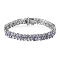 Tanzanite 2 Row Link Bracelet in Platinum Over Sterling Silver (7.25 In) 12.75 Grams 13.15 ctw