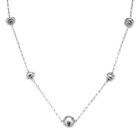 Marvelous Meteorites Paper Clip Chain Station Necklace 20 Inches in Rhodium Over Sterling Silver
