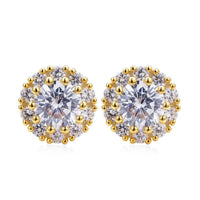 Simulated Diamond Rotating Spinner Halo Earring Studs in 14K Yellow Gold Over Sterling Silver 4.30 ctw
