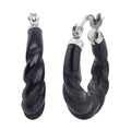 Black Jade (D) Carved Twisted Rope Pattern Hoop Earrings in Rhodium Over Sterling Silver 17.50 ctw - Sticky add to cart bar