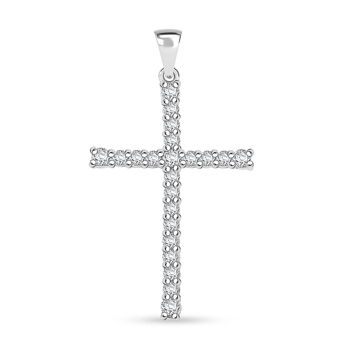 Simulated Diamond Cross Pendant in Rhodium Over Sterling Silver