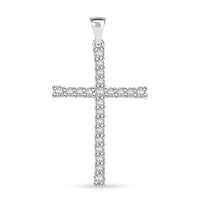 Simulated Diamond Cross Pendant in Rhodium Over Sterling Silver