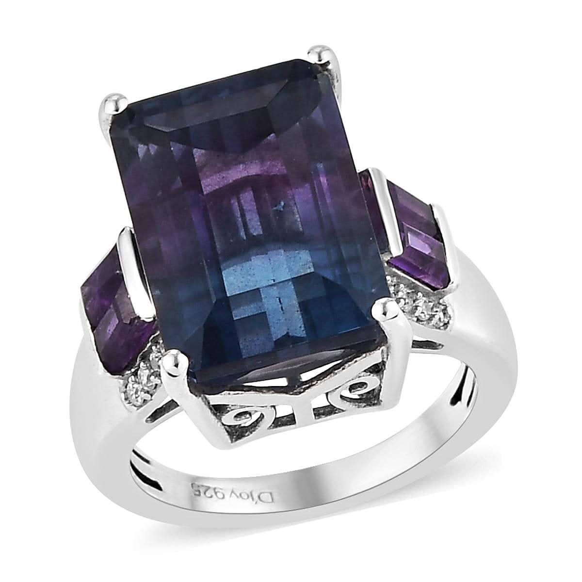 Bi Color Fluorite and Multi Gemstone Ring in Platinum Over Sterling Silver 9.80 ctw