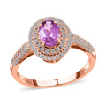 Certified & Appraised ILIANA 18K Rose Gold AAA Madagascar Purple Sapphire and G-H SI Diamond Double Halo Ring 3.85 Grams 1.40 ctw - Sticky add to cart bar