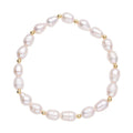 White Freshwater Pearl 6-8mm Stretch Bracelet in Goldtone - Sticky add to cart bar