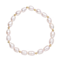 White Freshwater Pearl 6-8mm Stretch Bracelet in Goldtone