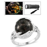 Natural Yooperlite Solitaire Ring in Platinum Over Sterling Silver 7.35 ctw with Free UV Torch
