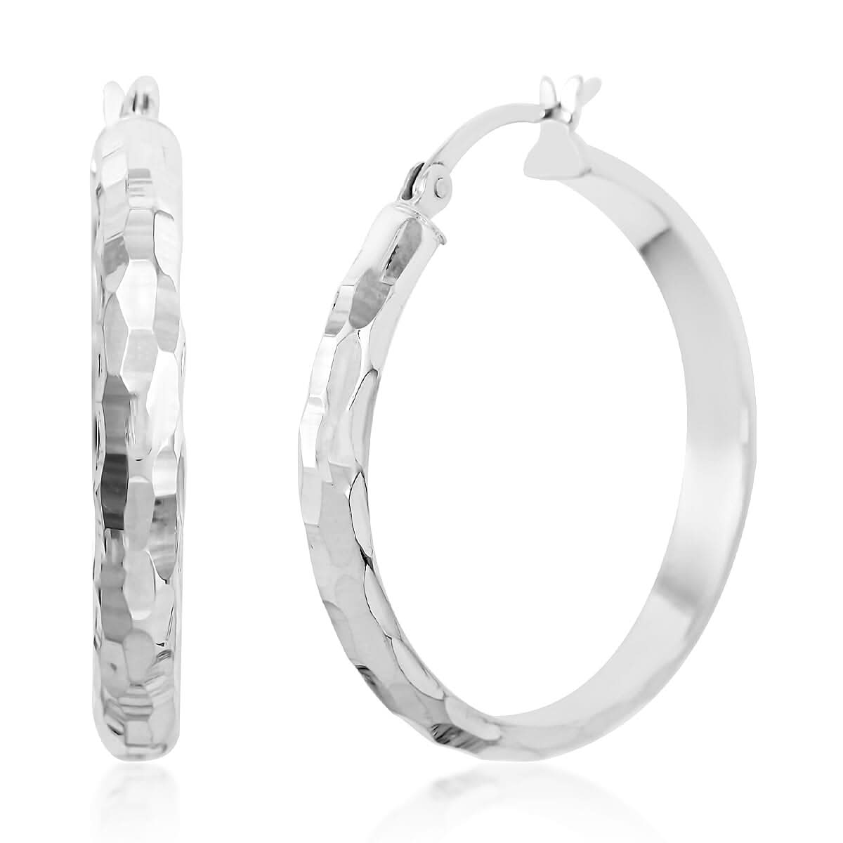 Sterling Silver Textured Hoop Earrings (3.25 g)