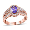 Certified & Appraised ILIANA 18K Rose Gold AAA Madagascar Purple Sapphire and G-H SI Diamond Halo Ring 5.50 Grams 1.40 ctw - Sticky add to cart bar