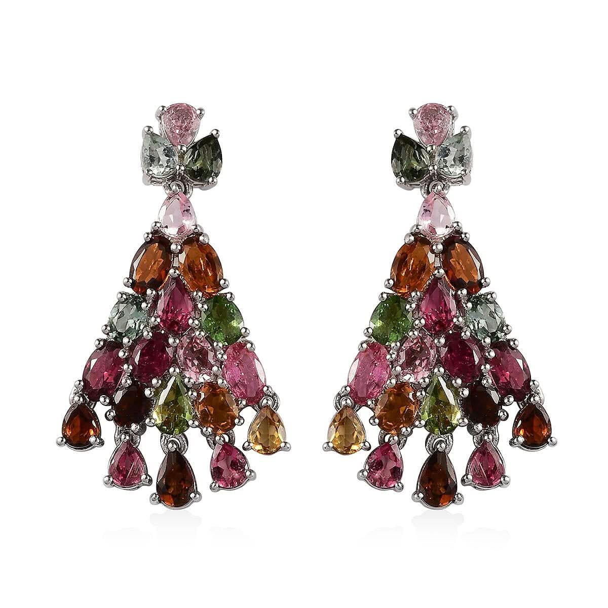 Multi-Tourmaline Chandelier Earrings in Platinum Over Sterling Silver 7.25 ctw