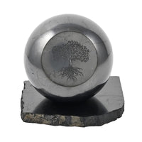 Tree of Life Engraved Shungite Sphere with Stand (8cm) Approx. 4472ctw