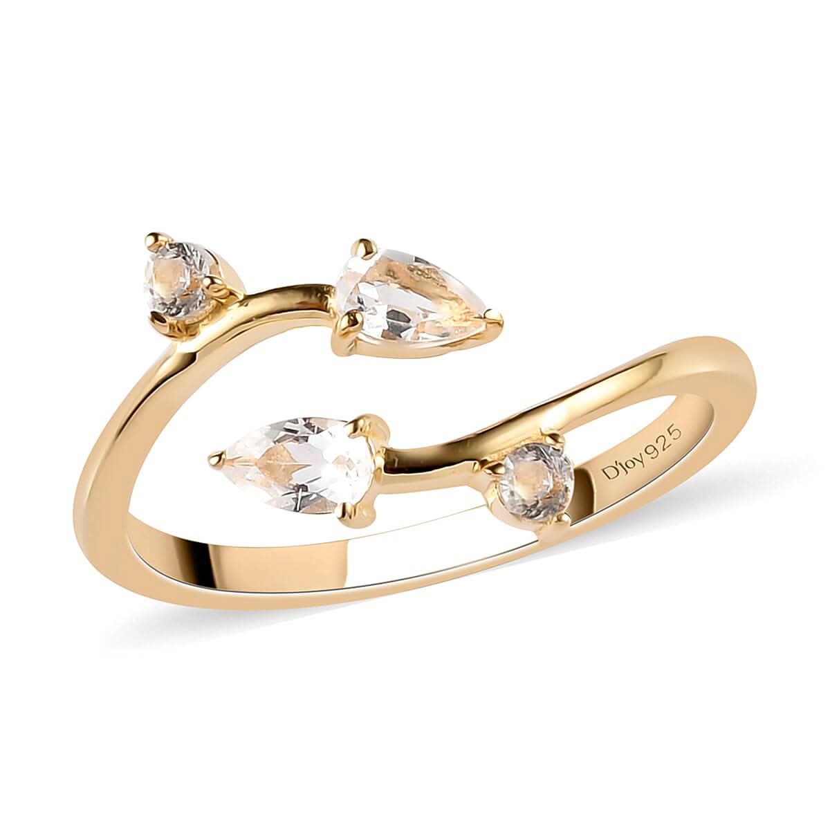 White Topaz Floral Snake Bypass Thumb Ring in Vermeil Yellow Gold Over Sterling Silver (Size 19.0) 0.65 ctw