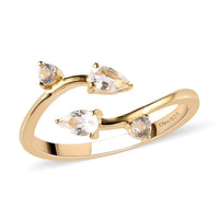 White Topaz Floral Snake Bypass Thumb Ring in Vermeil Yellow Gold Over Sterling Silver (Size 19.0) 0.65 ctw