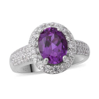 Lab Created Alexandrite and Natural White Zircon Halo Ring in Platinum Over Sterling Silver 3.70 ctw