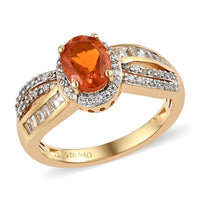 Crimson Fire Opal, White Zircon Ring in Vermeil YG Over Sterling Silver (Size 10.0) 1.85 ctw