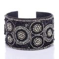 Handcrafted Black Glass Seed Beaded Cuff Bracelet (Adjustable) - Sticky add to cart bar