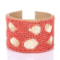 Handcrafted Coral Glass Seed Beaded Cuff Bracelet (Adjustable) - Sticky add to cart bar