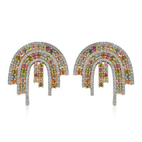 Multi-Tourmaline and White Zircon Rainbow Earrings in Vermeil Yellow Gold Over Sterling Silver 5.20 ctw