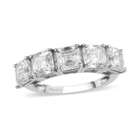 Asscher Cut Moissanite VS-EF 5 Stone Ring in Platinum Over Sterling Silver (Size 10.0) 3.35 ctw