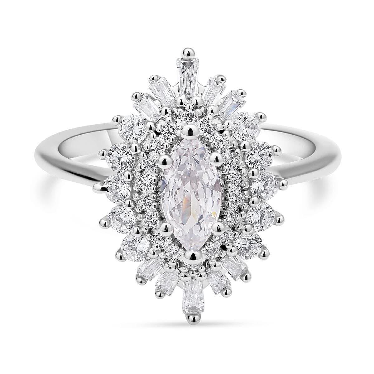 Simulated Garnet and White Diamond Cocktail Ring in Silvertone (Size 10.0) 1.85 ctw