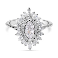 Simulated Garnet and White Diamond Cocktail Ring in Silvertone (Size 10.0) 1.85 ctw