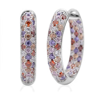 Simulated Black Diamond Hoop Earrings in Silvertone 3.65 ctw