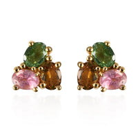 Multi-Tourmaline Stud Earrings in Vermeil Yellow Gold Over Sterling Silver 1.00 ctw