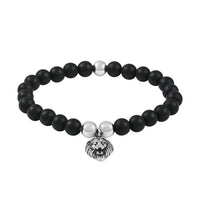 Lava Beaded Stretch Bracelet with Lion Head in Stainless Steel , Tarnish-Free, Waterproof, Sweat Proof Jewelry