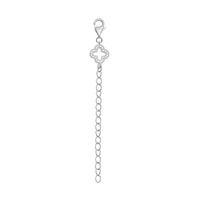 Simulated Diamond Plum Blossom Pattern Lobster Lock with 2 Inch Extender Chain in Rhodium Over Sterling Silver 0.20 ctw