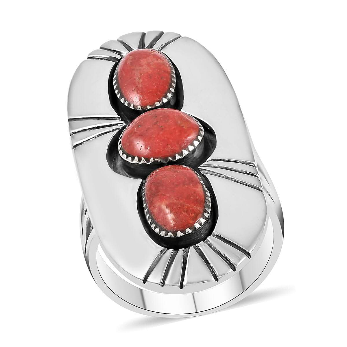 SANTA FE Style Kingman Turquoise 3 Stone Ring in Sterling Silver 9.20 Grams 5.50 ctw (1)