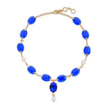 Simulated Blue Sapphire and White Pearl Beaded Necklace 22-23 Inches in Goldtone - Sticky add to cart bar