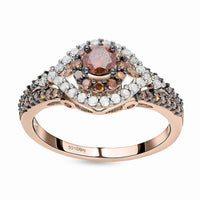 Red Diamond and White Diamond Ring in Vermeil Rose Gold Over Sterling Silver (Size 10.0) 1.00 ctw